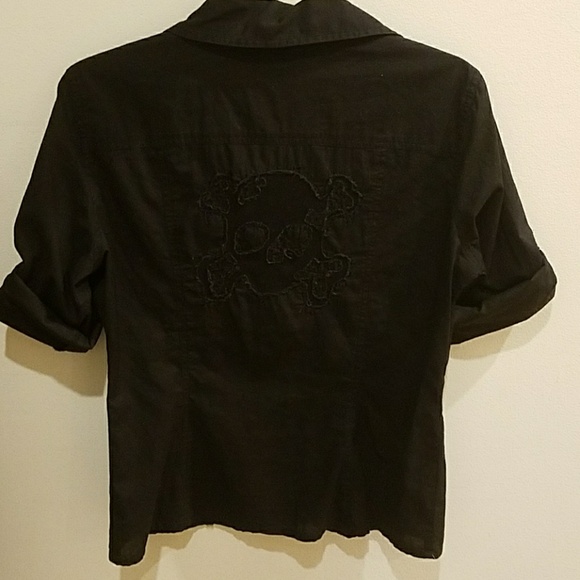 BCBGirls button down shirt black with Skull M - Picture 5 of 6